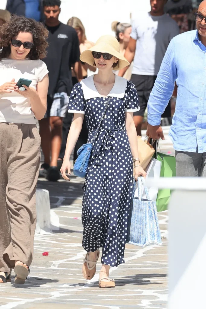 Lily Collins mesh ballet flats Mykonos