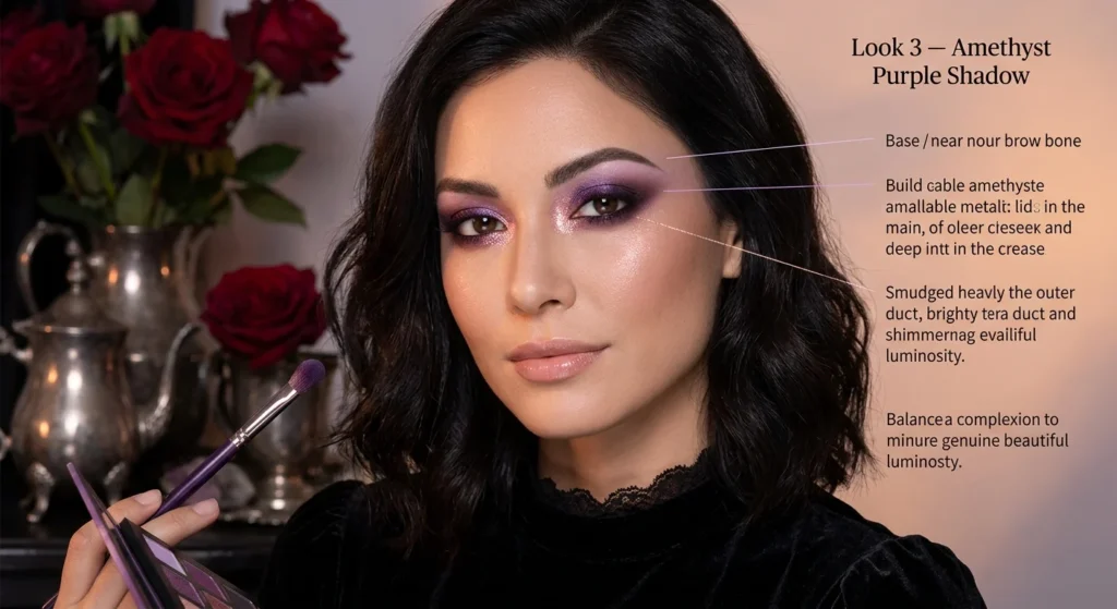 Jewel-Toned Makeup Summer 2026 — The Complete Celebrity Beauty Guide Look 3 — Amethyst Purple Shadow