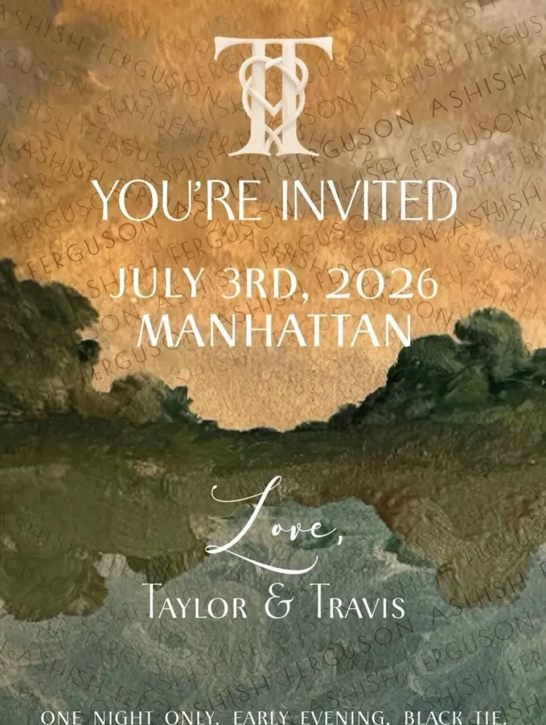 Taylor Swift Wedding Invitation 2026 Revealed — Watercolour Design, "One Night Only" and Every Detail Taylor Swift wedding invitation watercolour screenshot