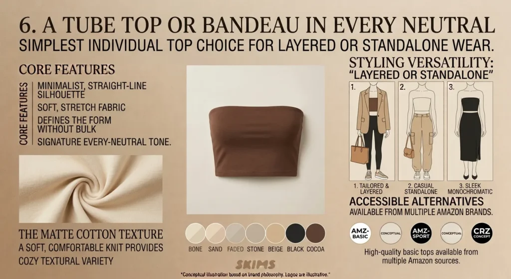 How to Build a Capsule Wardrobe Like Kim Kardashian SKIMS Aesthetic 2026 - Style Guide A Tube Top or Bandeau in Every Neutral
