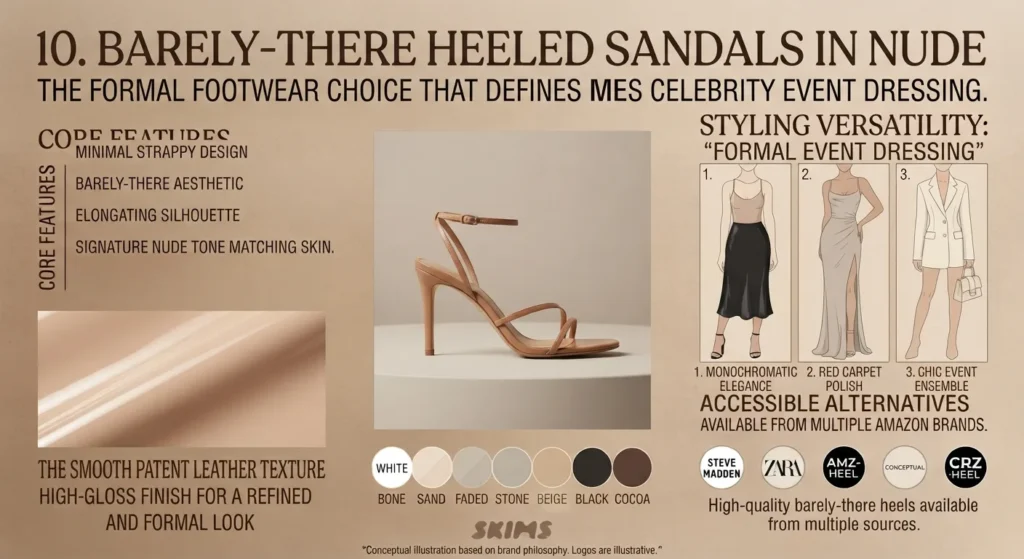 How to Build a Capsule Wardrobe Like Kim Kardashian SKIMS Aesthetic 2026 - Style Guide Barely-There Heeled Sandals in Nude