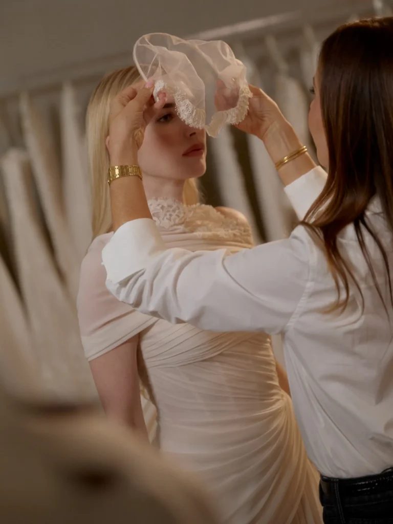 Emma Roberts Wedding Dress 2026 — Monique Lhuillier Antique Rose Gown and Black After-Party Look Emma Roberts Wedding Dress 2026 (1)