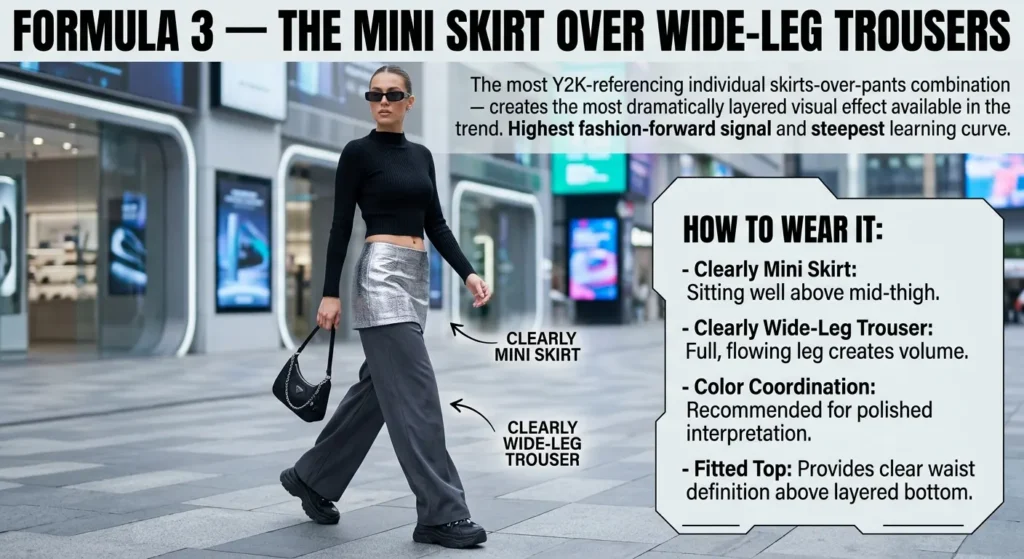 Skirts and Dresses Over Pants 2026 — The Celebrity Stylist Complete Trend Guide Formula 3 — The Mini Skirt Over Wide-Leg Trousers