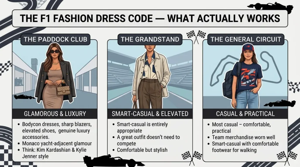 Formula 1 Fashion 2026 — What to Wear to a Grand Prix Like a Celebrity Complete Guide The F1 Fashion Dress Code — What Actually Works